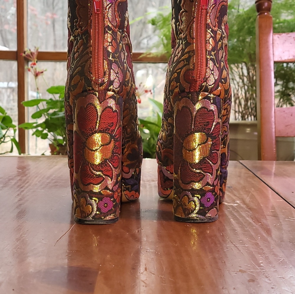 Floral Platform Metallic Brocade Ankle Boot 6.5 - Picture 4 of 11